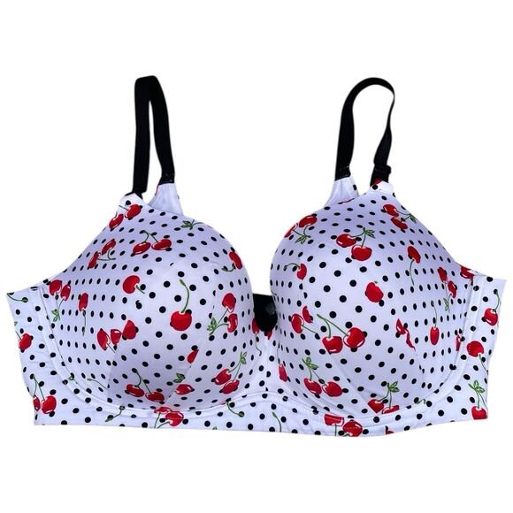 Torrid Curve Dream Wire-Free Push-Up Bra Sz44DD Novelty Polka Dot Cherry Print - Picture 2 of 13